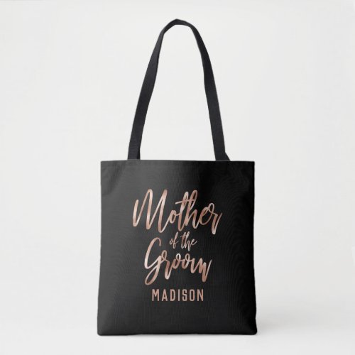 Chic Rose Gold Modern Mother of the Groom Monogram Tote Bag