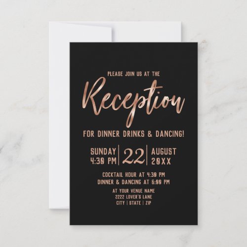 Chic Rose Gold Modern Typography Wedding Reception Invitation