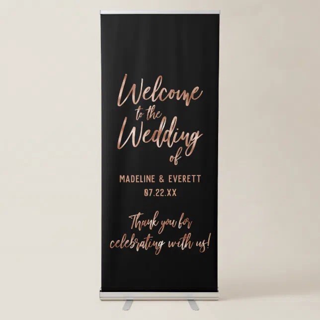 Chic Rose Gold Modern Typography Wedding Welcome Retractable Banner ...