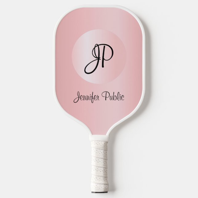 Chic Rose Gold Monogram Modern Elegant Template Pickleball Paddle (Front)