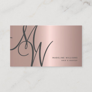 Chic Rose Gold Monogram Script Initials Stylist Business Card