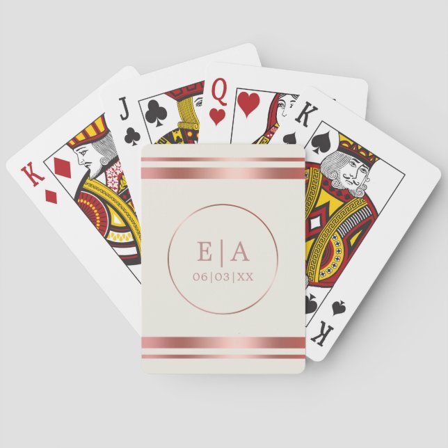 Chic Rose Gold Monogram Wedding Poker Playing Card (Back)
