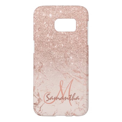Chic rose gold ombre pink block marble initials samsung galaxy s7 case