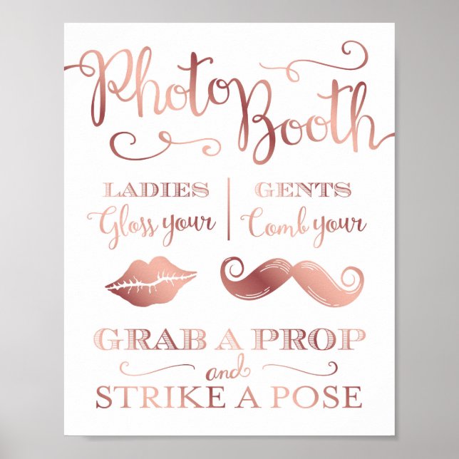 Chic Rose Gold PHOTO BOOTH GRAB A PROP Sign Print (Front)