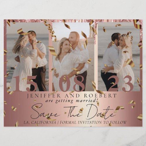 Chic Rose Gold Photo Collage Save the Date Card Flyer