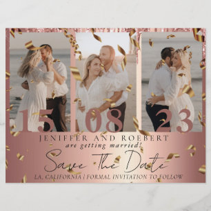 Chic Rose Gold Photo Collage Save the Date Card Flyer