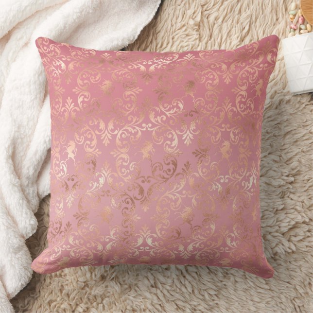 Chic Rose Gold Pink Abstract Throw Pillow (Blanket)