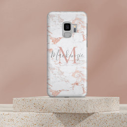 Chic Rose Gold Pink Foil Marble Monogram Case-Mate Samsung Galaxy S9 Case