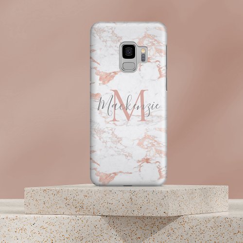 Chic Rose Gold Pink Foil Marble Monogram Case_Mate Samsung Galaxy S9 Case