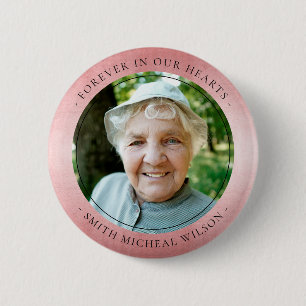 Chic Rose Gold Pink Foil Sympathy Memorial Photo Button