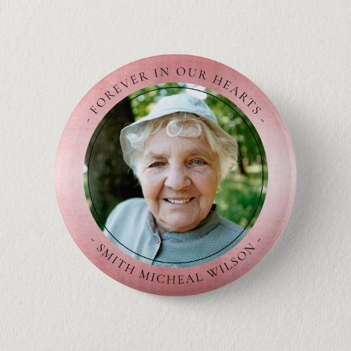 Chic Rose Gold Pink Foil Sympathy Memorial Photo Button
