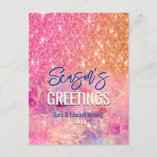 Chic rose gold pink glitter Christmas new year  Postcard