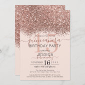 Chic Rose Gold Pink Glitter Confetti Quinceañera Invitation (Front/Back)