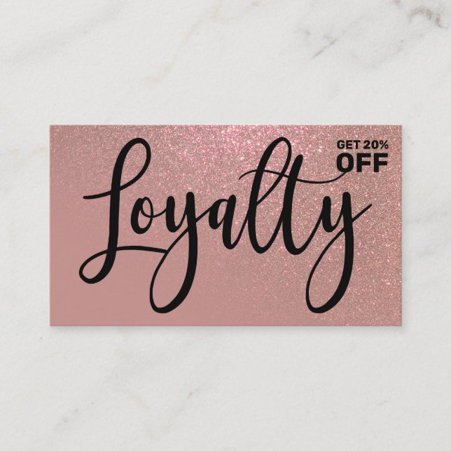 Chic Rose Gold Pink Glitter Gradient Typography Loyalty Card (Front)
