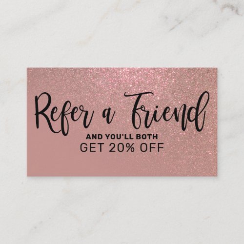 Chic Rose Gold Pink Glitter Gradient Typography Referral Card