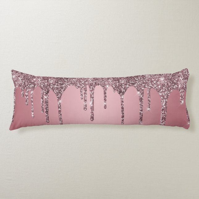 Chic Rose Gold Pink Glitter Sparkle Drips Body Pillow (Front)
