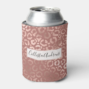 Chic Rose Gold Pink Leopard Cheetah Animal Print Can Cooler