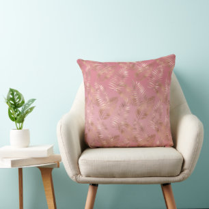 Chic Rose Gold Pink Tropical Leaves Throw Pillow