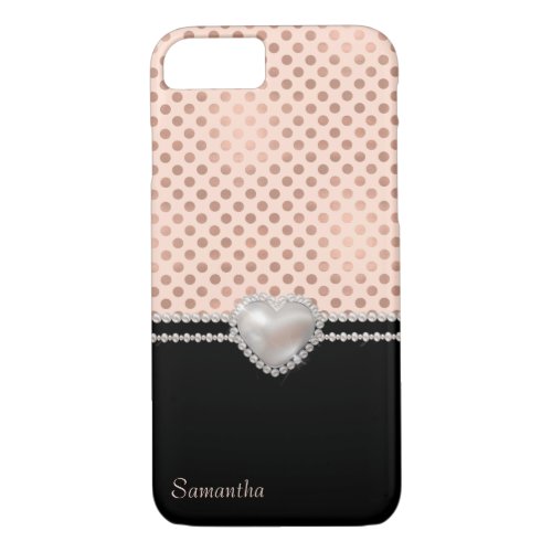 Chic Rose Gold Polka Dots and Pearls  iPhone 87 Case