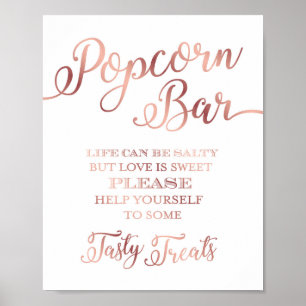Chic Rose Gold POPCORN BAR QUOTE Sign Print