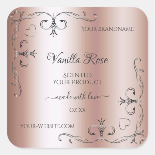 Chic Rose Gold Product Labels Silver Ornate Corner