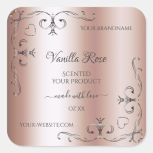 Chic Rose Gold Product Labels Silver Ornate Corner