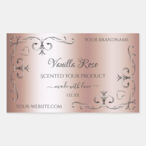 Chic Rose Gold Product Labels Silver Ornate Corner