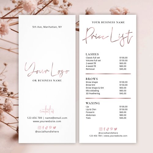 Chic Rose Gold Salon Price List Of Services  Rack Card