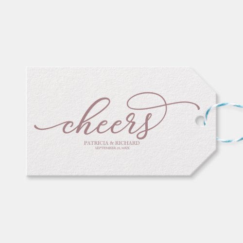 Chic Rose Gold Script Cheers Wine Bottle Tags