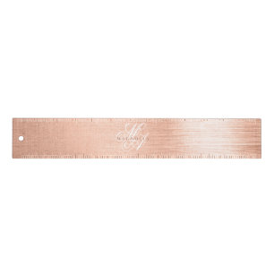 Chic Rose Gold Script Monogram Ruler