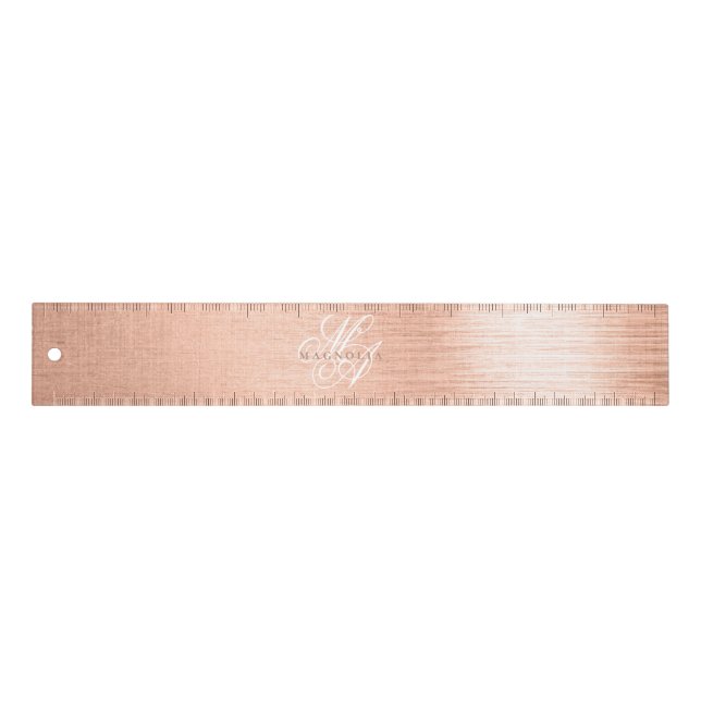 Chic Rose Gold Script Monogram Ruler (Front)