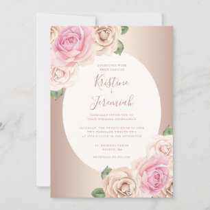 Chic Rose Gold Script Watercolor Floral Wedding Invitation
