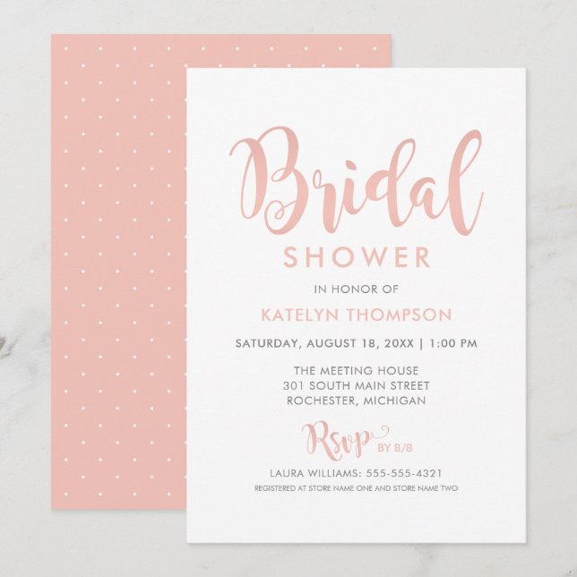 Chic Rose Gold Script Wedding Bridal Shower Invitation (Front/Back)