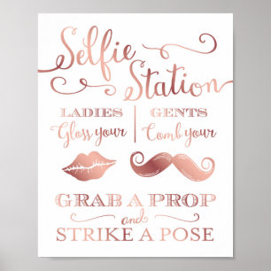Chic Rose Gold SELFIE STATION PROPS Sign Print