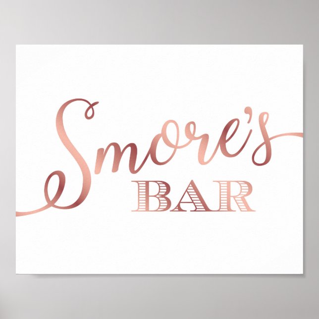 Chic Rose Gold SMORES BAR Sign Print (Front)