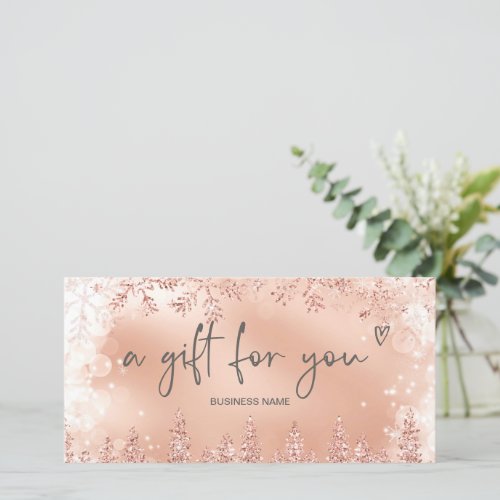 Chic rose gold snow pine logo gift certificate
