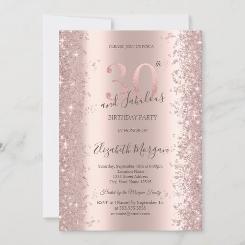  Chic Rose Gold Sparkle Diamonds 30th Birthday  Invitation