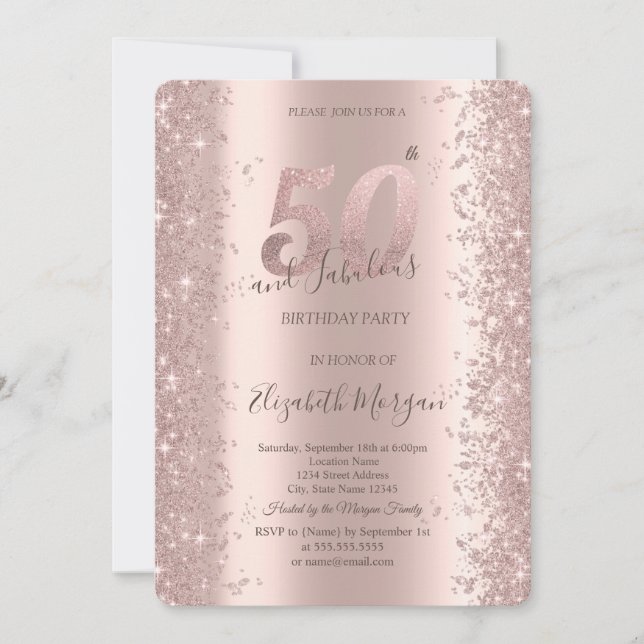 Chic Rose Gold Sparkle Diamonds 50th Birthday  Invitation (Front)