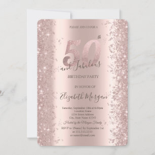 Chic Rose Gold Sparkle Diamonds 50th Birthday Invitation
