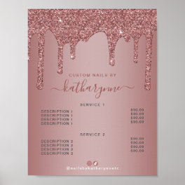Chic Rose Gold Sparkle Dripping Glitter Price List Poster