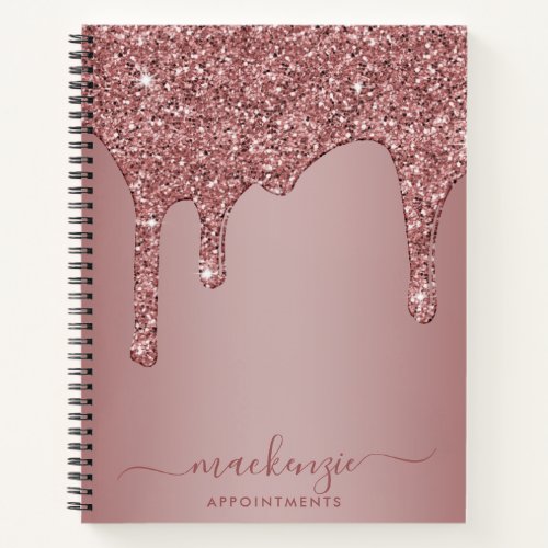 Chic Rose Gold Sparkle Glitter Drips Appointment Notebook