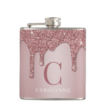 Chic Rose Gold Sparkle Glitter Drips Monogram Flask Chic Rose Gold Sparkle Glitter Drips Monogram Flask