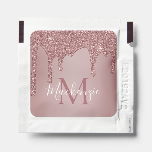 Chic Rose Gold Sparkle Glitter Drips Monogram Hand Sanitizer Packet