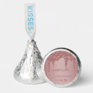 Chic Rose Gold Sparkle Glitter Drips Quinceanera Hershey®'s Kisses®