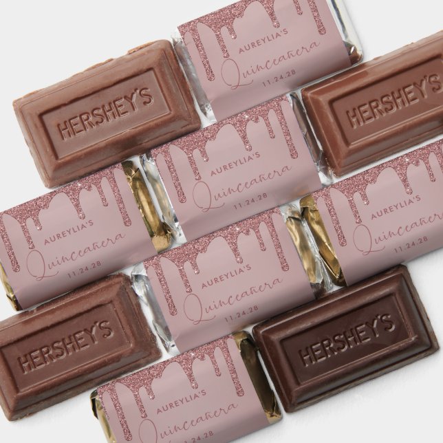 Chic Rose Gold Sparkle Glitter Drips Quinceanera Hershey's Miniatures (Assorted)