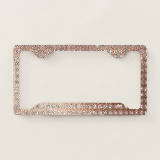 Chic Rose Gold Sparkle License Plate Frame (Front)
