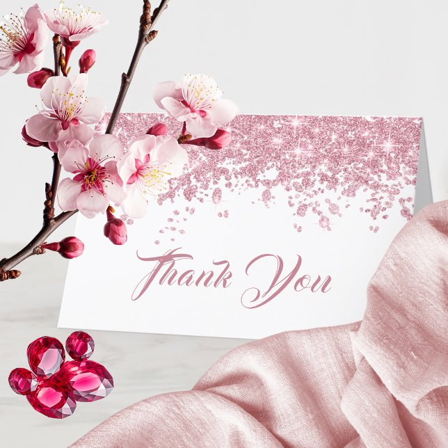 Chic Rose Gold Sparkles Birthday  Thank You Card (Creator Uploaded)