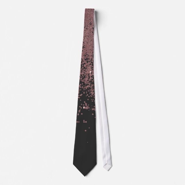 Chic Rose Gold Speckled Glitter Ombre Black Neck Tie (Front)