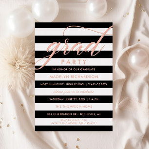 Chic Rose Gold Striped Grad Party Foil Invitation