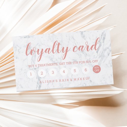 Chic rose gold typography marble loyalty card 2